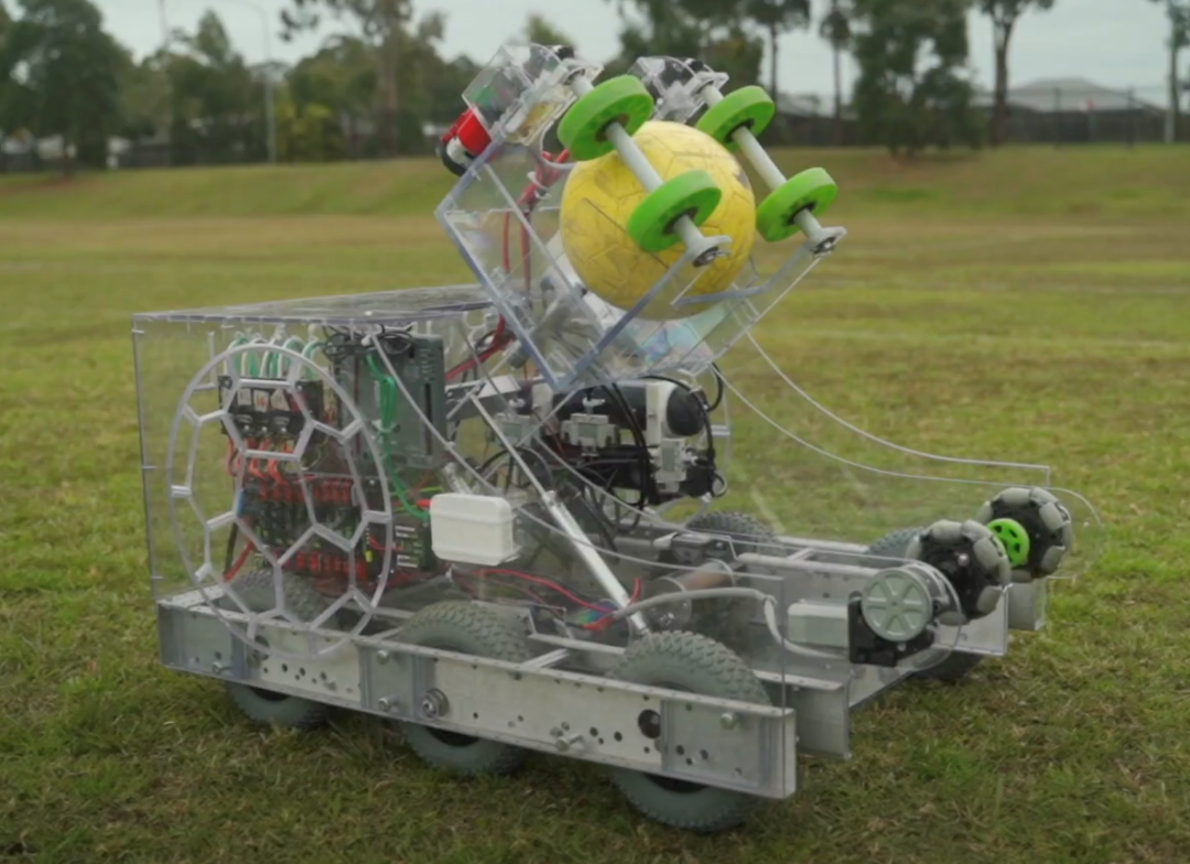 RoboBall uses visual imaging software, pneumatics and electronics to provide simulated passing practice.